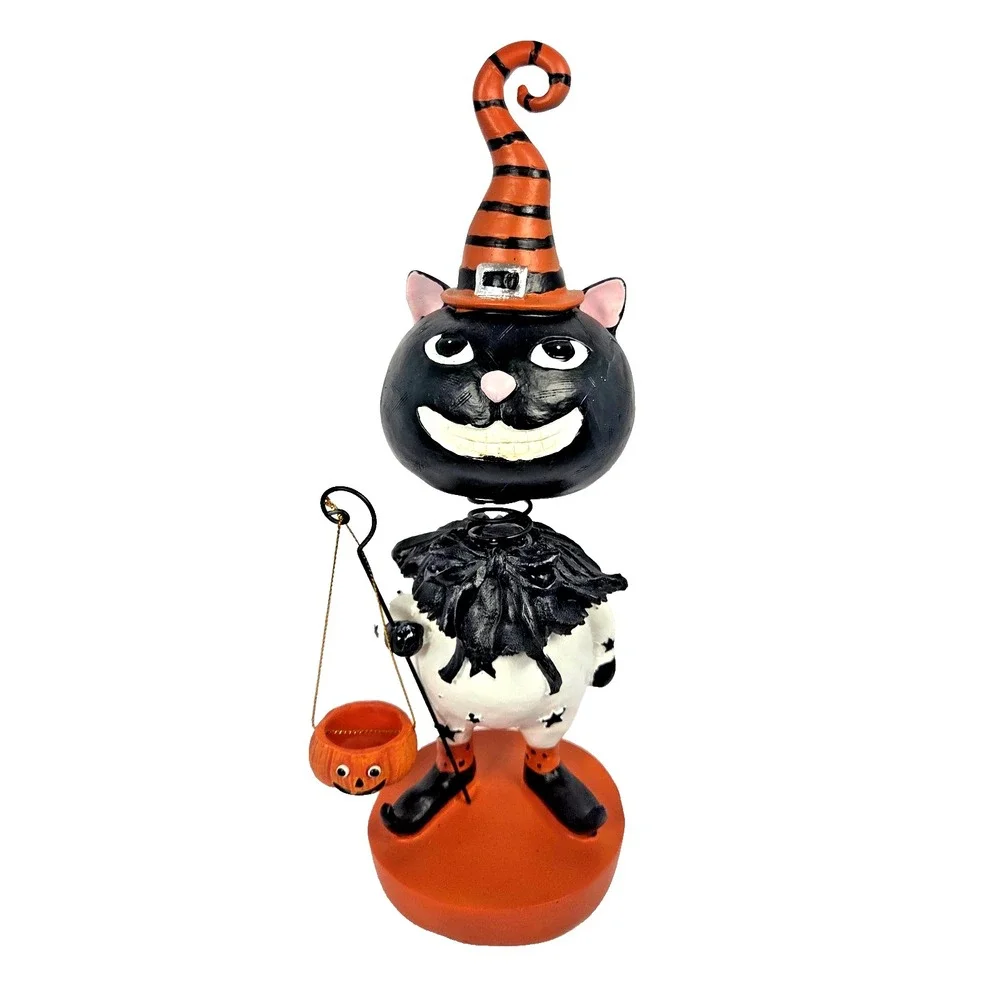 Nostalgic Halloween Black Cat Witch Figurine 12 Inch Retro Pumpkin Decor New